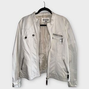 Dress Barn White Faux Leather Zip-Up Jacket Women's Size Large